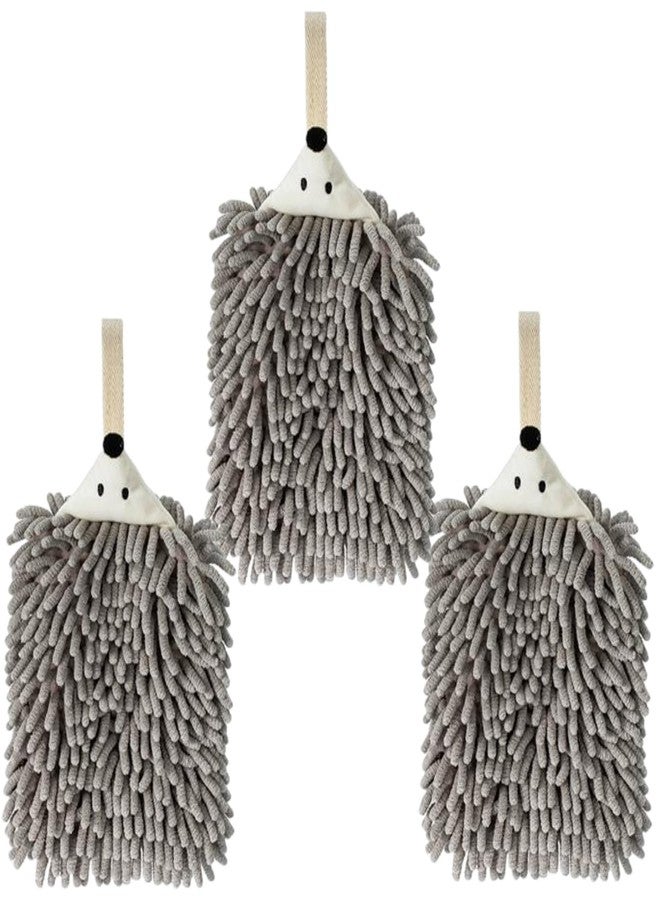 yaocoral 3 Pack Double-Sided Cute Animal Chenille Hand Towels,Quick Dry Fuzzy Hanging Kitchen Bathroom Hand Towels with Loops(Grey) - Image 1