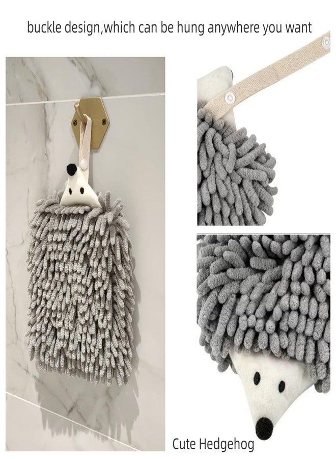 yaocoral 3 Pack Double-Sided Cute Animal Chenille Hand Towels,Quick Dry Fuzzy Hanging Kitchen Bathroom Hand Towels with Loops(Grey) - Image 5