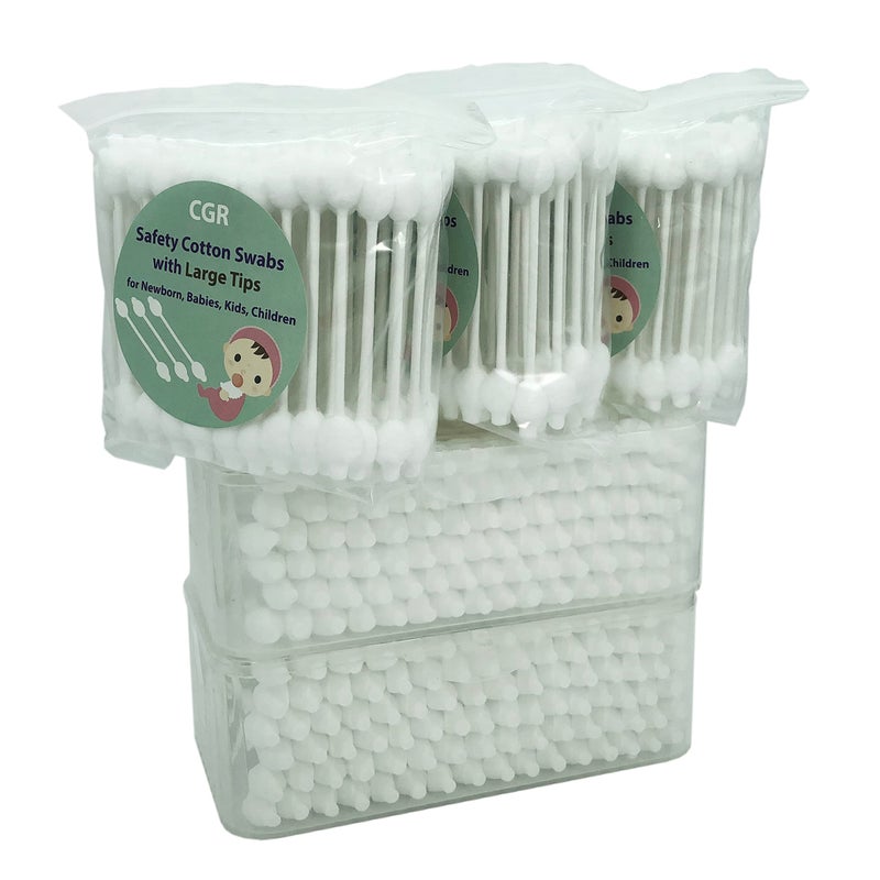 CGR 400pcs CGR Baby Safety Cotton Swabs with Large Tips for Newborn, Babies, Kids, Children, 100% Organic Cotton, White Paper Sticks, 5 Pack of 80 Swabs Total(2 Boxes and 3 Bags) - Image 1