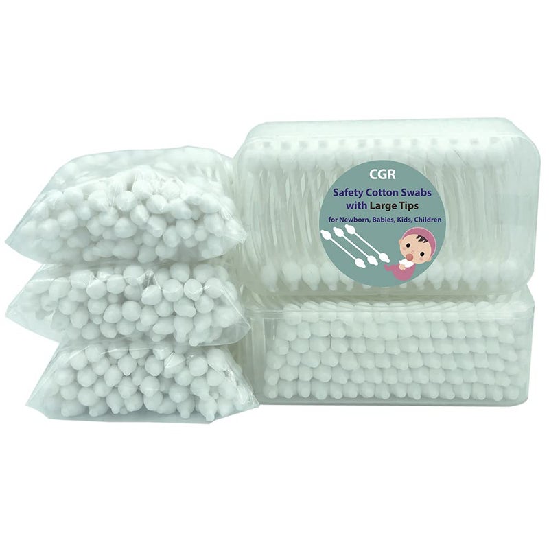 CGR 400pcs CGR Baby Safety Cotton Swabs with Large Tips for Newborn, Babies, Kids, Children, 100% Organic Cotton, White Paper Sticks, 5 Pack of 80 Swabs Total(2 Boxes and 3 Bags) - Image 3