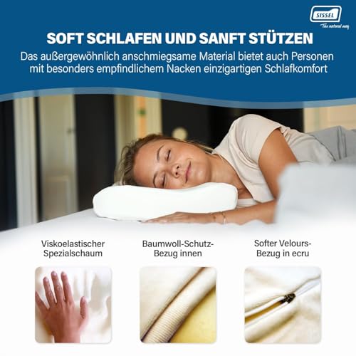 SISSEL Soft Plus Orthopedic Neck Pillow | Viscoelastic Memory Foam for Perfect Sleep Comfort | Adjustable Height | Soft Velour Cover | Ideal for Neck Pain | 5-Year Warranty - Image 4