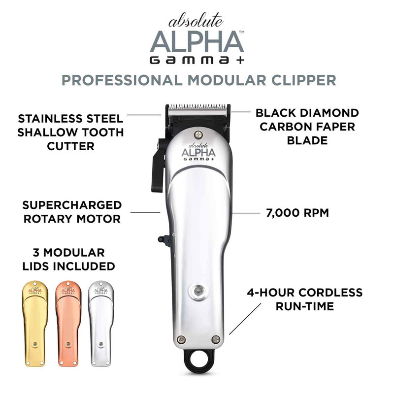 GAMMA+ Absolute Alpha Professional Modular USB Cordless Clipper with 5 Dub Magnetic Guards, Matte Silver, Rose Gold, and Gold - Image 2