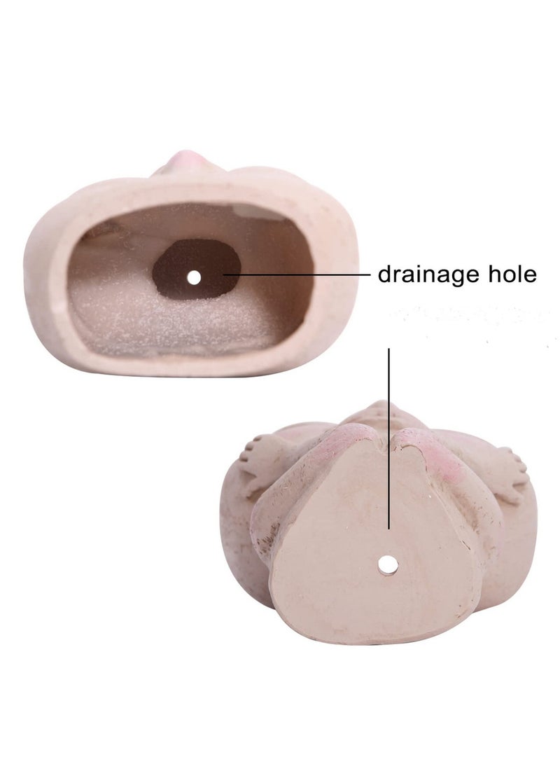 KASTWAVE Face Planter Pot, Face Flower Pot, Succulent Planter Cute Resin Cactus Planter with Drainage Hole Closed Eyes, Face Flower Pots for Indoor and Outdoor Plants - Image 5