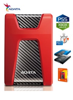 ADATA HD650 DURABLE 1TB External HDD | Anti-Shock Hard Drive | Compatible with PS5 XBOX | Red  - Image 1