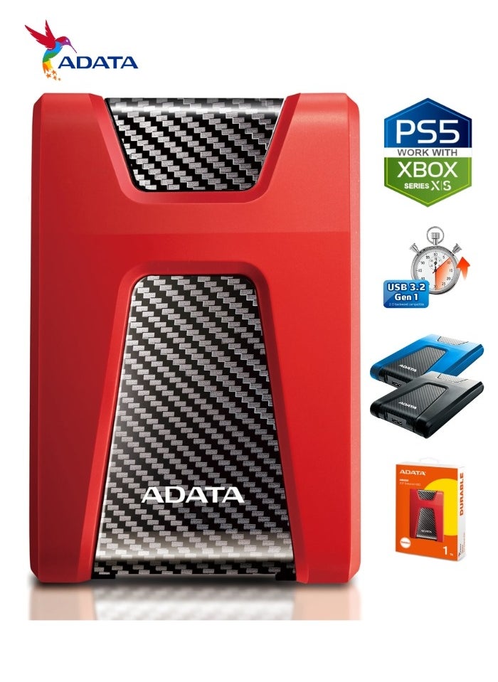 أداتا HD650 قرص صلب خارجي متين بسعة 1 تيرابايت | القرص الصلب المضاد للصدمات | متوافق مع PS5 XBOX | أحمر  - Image 1