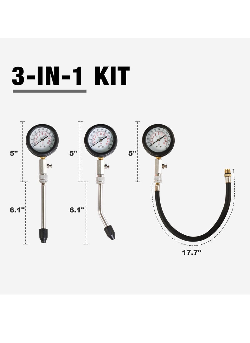 Mordely Compression Tester 8pcs Engine Cylinder Pressure Gauge Test Kit with Portable Storage Case, Range of 0-300 Psi, Fits for Universal Automotive Cars and Motorcycles  - Image 3