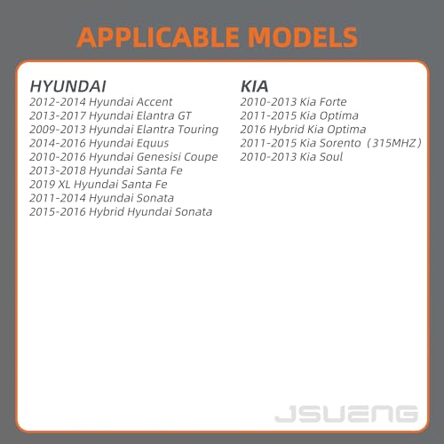 Jsueng حساس TPMS، مجموعة 4 حساسات ضغط الإطارات تناسب هيونداي سوناتا سانتا في أكسنت، كيا أوبتيما سول فورت، نظام مراقبة ضغط الإطارات 315MHz يحل محل#52933-2L500 52933-2M000 52933-2M550 52933-3N000 - Image 2