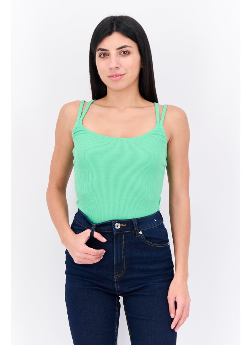 Lefties Women Textured Sleeveless Bodysuit, Green  - Image 1