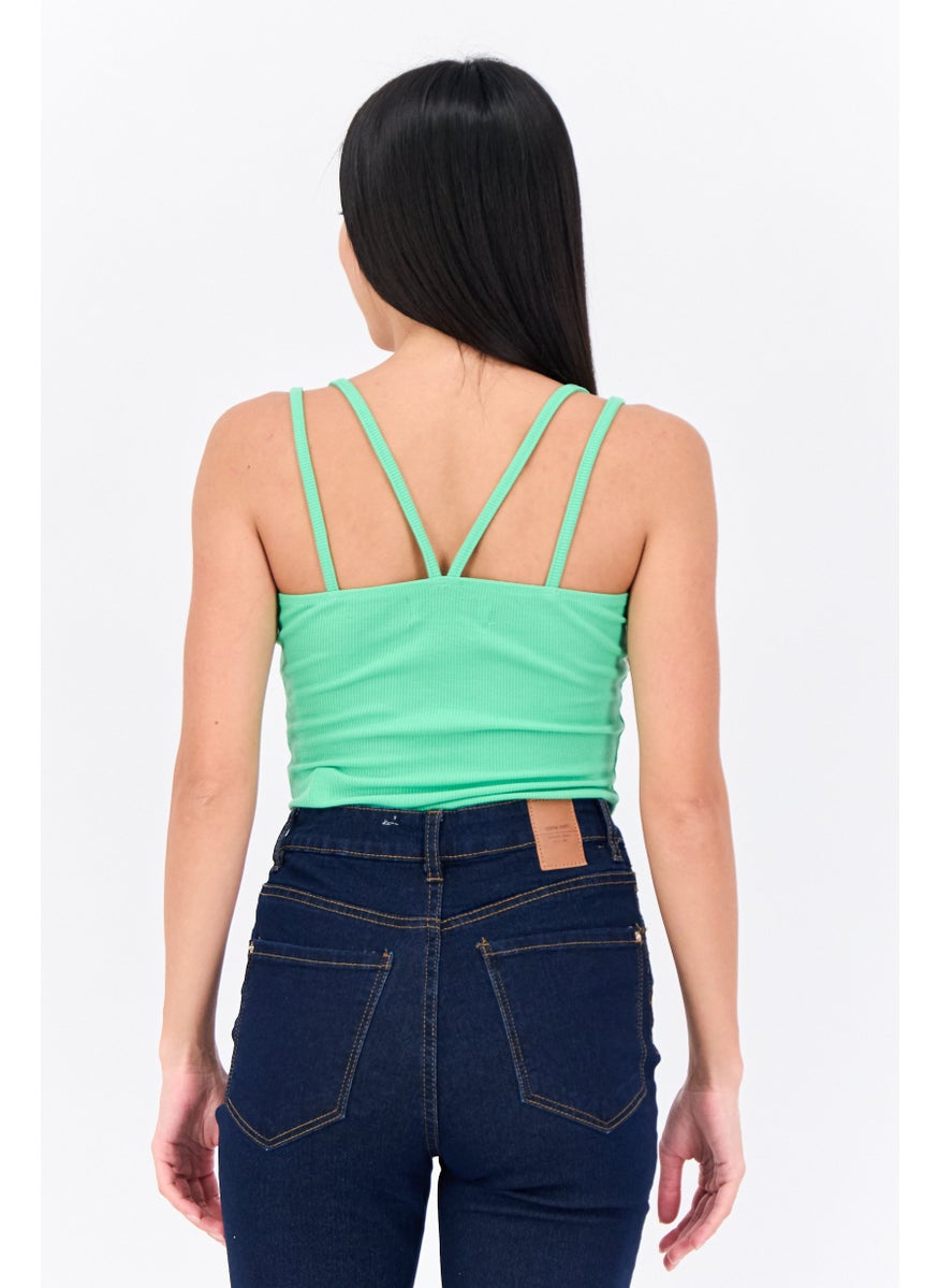 Lefties Women Textured Sleeveless Bodysuit, Green  - Image 3