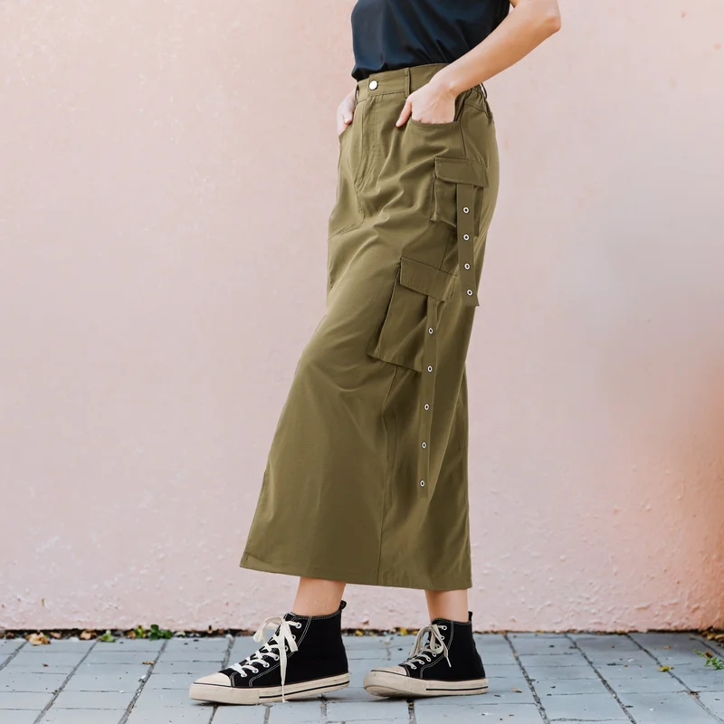 2Xtremz 2Xtremz Utility Cargo Maxi Skirt with Slit and Pockets