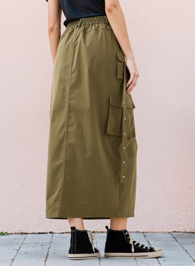 2Xtremz Utility Cargo Maxi Skirt with Slit and Pockets - Image 3