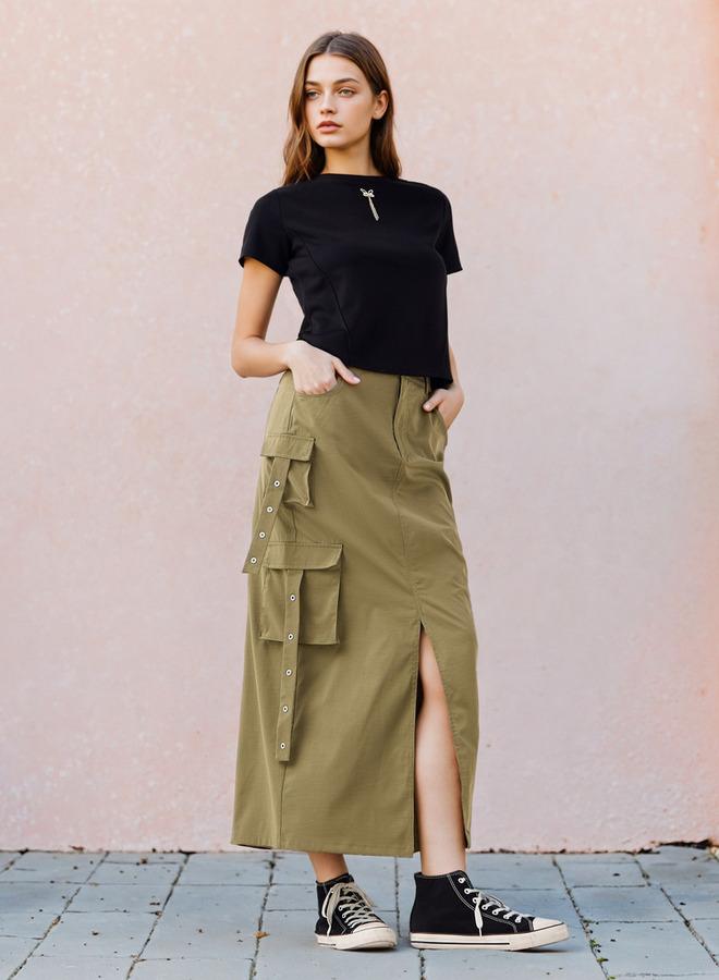 2Xtremz Utility Cargo Maxi Skirt with Slit and Pockets - Image 2