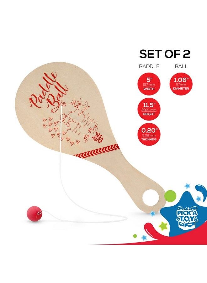 Pick A Toy - Wooden Paddle Ball Toy(Set Of 2) With Green Carry Bag Indoor Outdoor Toy: Fun And Classic Paddleball Game For Boys And Girls Party Favor Toys Ages 4+ - Image 1