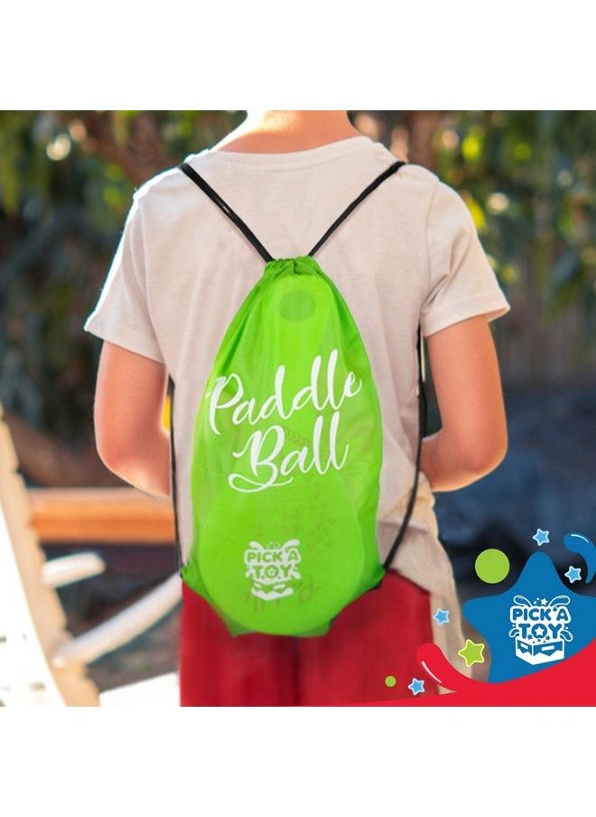 Pick A Toy - Wooden Paddle Ball Toy(Set Of 2) With Green Carry Bag Indoor Outdoor Toy: Fun And Classic Paddleball Game For Boys And Girls Party Favor Toys Ages 4+ - Image 1