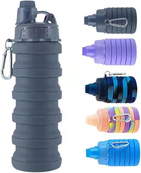 KP2 KP2 Collapsible Water Bottle Travel Water Bottle Portable Hiking Water Bottle with Leak proof Twist Cap 500ML Reusable BPA Free Silicone Water Bottles Pack of 1 - Image 2