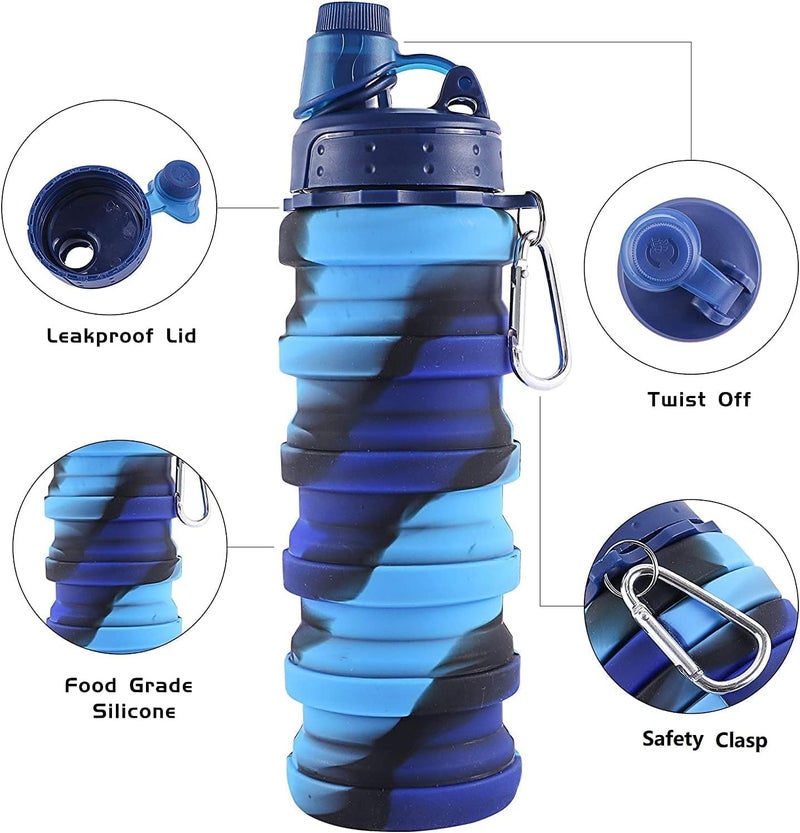 KP2 KP2 Collapsible Water Bottle Travel Water Bottle Portable Hiking Water Bottle with Leak proof Twist Cap 500ML Reusable BPA Free Silicone Water Bottles Pack of 1 - Image 5