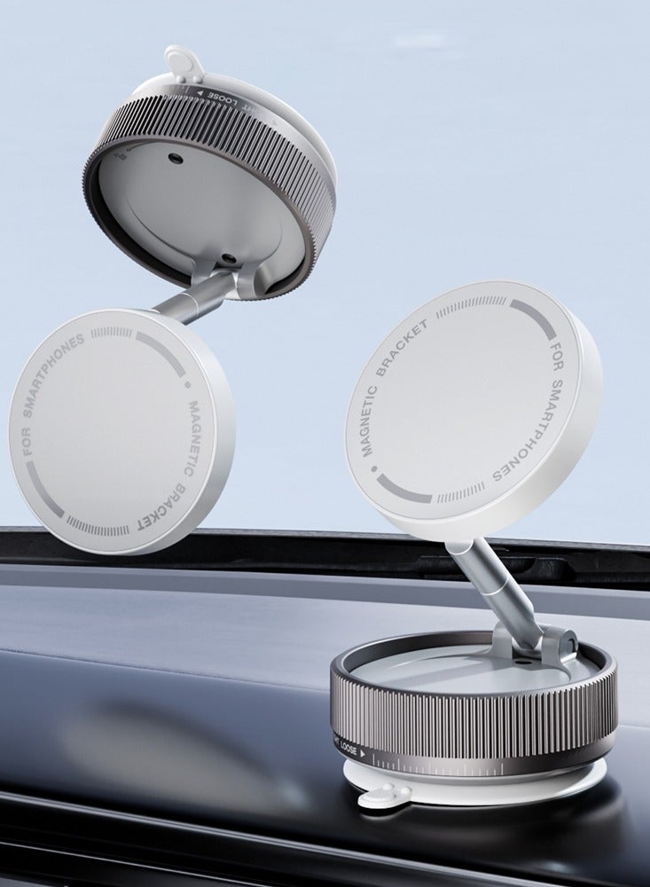 حامل هاتف سيارة مغناطيسي بالشفط القوي｜4 طبقات مغناطيس + سبائك زنك قابلة للتعديل 3 محاور｜66مم محمول قابل للطي｜متوافق مع جميع السيارات｜يشمل لوحة نانو (أبيض) - Image 1