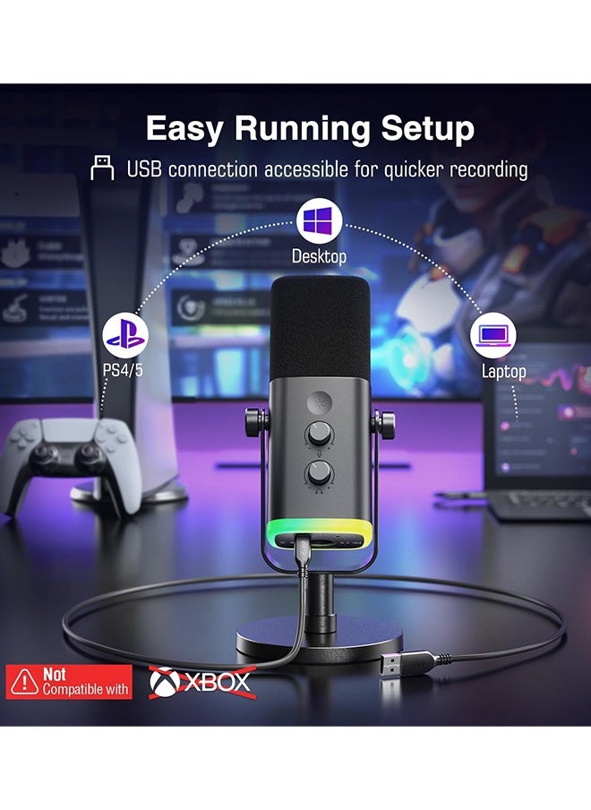 FIFINE XLR/USB Dynamic Microphone for Podcast Recording, PC Computer Gaming Streaming Mic with RGB Light, Mute Button, Headphones Jack, Desktop Stand, Vocal Mic for Singing YouTube-AmpliGame AM8