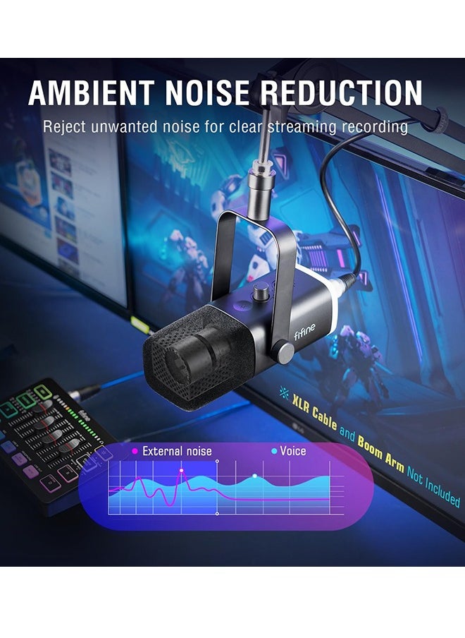 FIFINE XLR/USB Dynamic Microphone for Podcast Recording, PC Computer Gaming Streaming Mic with RGB Light, Mute Button, Headphones Jack, Desktop Stand, Vocal Mic for Singing YouTube-AmpliGame AM8