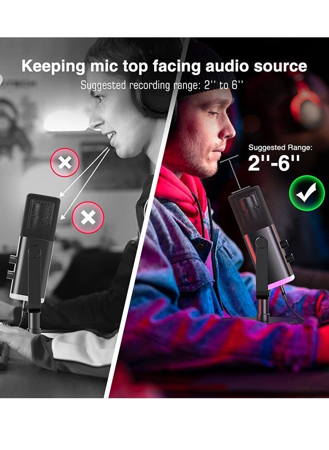 FIFINE XLR/USB Dynamic Microphone for Podcast Recording, PC Computer Gaming Streaming Mic with RGB Light, Mute Button, Headphones Jack, Desktop Stand, Vocal Mic for Singing YouTube-AmpliGame AM8