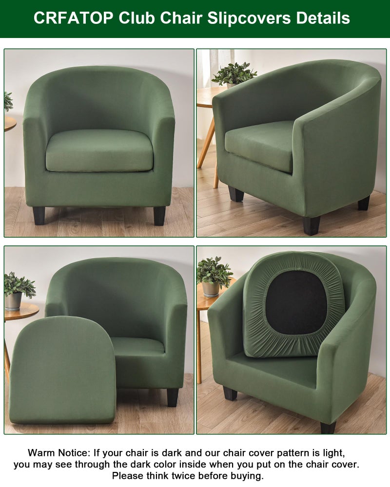 CRFATOP 2 Piece Club Chair Slipcover Stretch Barrel Chair Covers Solid Tub Chair Slipcovers Soft Armchair Covers Removable Furniture Protector Arm Chair Cover for Living Room,Green - Image 3
