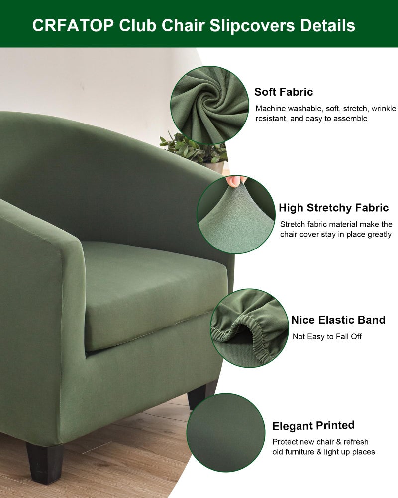 CRFATOP 2 Piece Club Chair Slipcover Stretch Barrel Chair Covers Solid Tub Chair Slipcovers Soft Armchair Covers Removable Furniture Protector Arm Chair Cover for Living Room,Green - Image 4