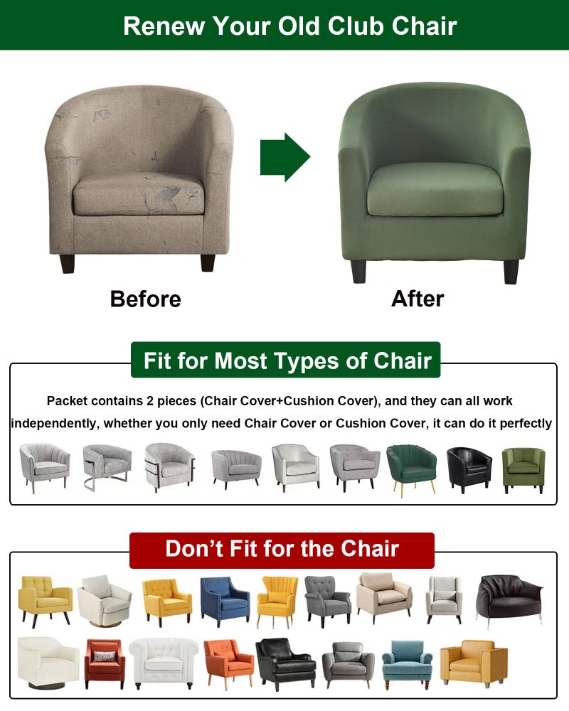 CRFATOP 2 Piece Club Chair Slipcover Stretch Barrel Chair Covers Solid Tub Chair Slipcovers Soft Armchair Covers Removable Furniture Protector Arm Chair Cover for Living Room,Green - Image 5