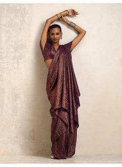 trueBrowns trueBrowns Purple Gold Lurex Ready To Wear Saree  - Image 1