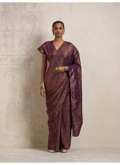 trueBrowns trueBrowns Purple Gold Lurex Ready To Wear Saree  - Image 3