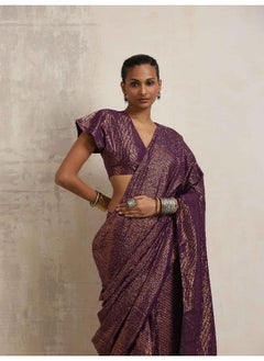 trueBrowns trueBrowns Purple Gold Lurex Ready To Wear Saree  - Image 5