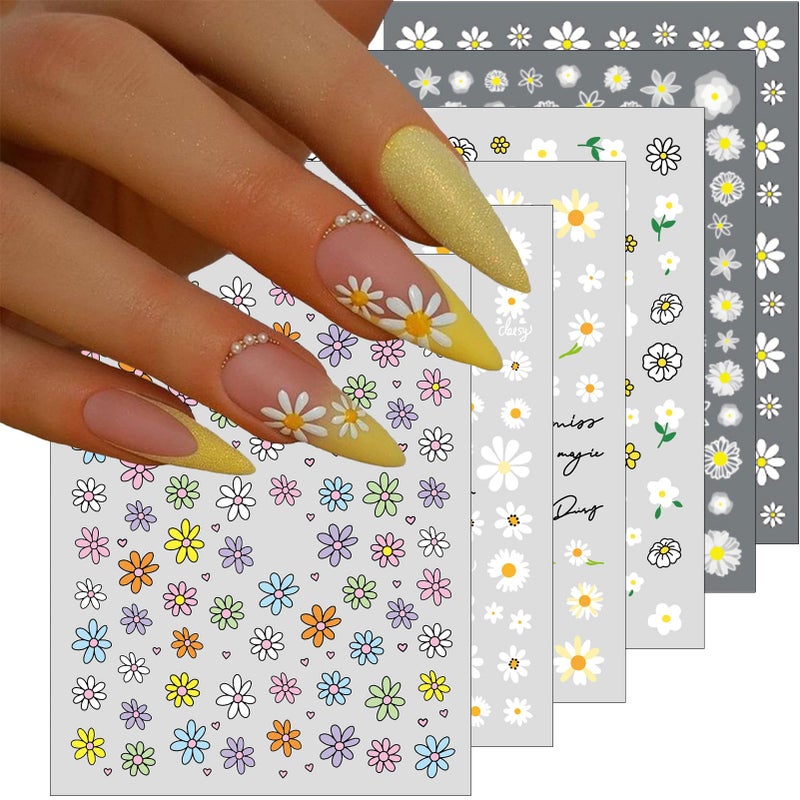 winthrop 6 Sheets Daisy Nail Art Stickers Charming Flower Chrysanthemum 3D Trendy Design SelfAdhesive Spring Nail Art Decals DIY Manicure Decoration Supplies Accessories for Women Girls - Image 3