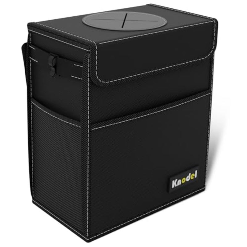 KNODEL Car Trash Can, Waterproof Car Garbage Can, Car Trash Bag with Lid, Leak-Proof Car Trash Bin, Car Trash Hanging,Black - Image 1
