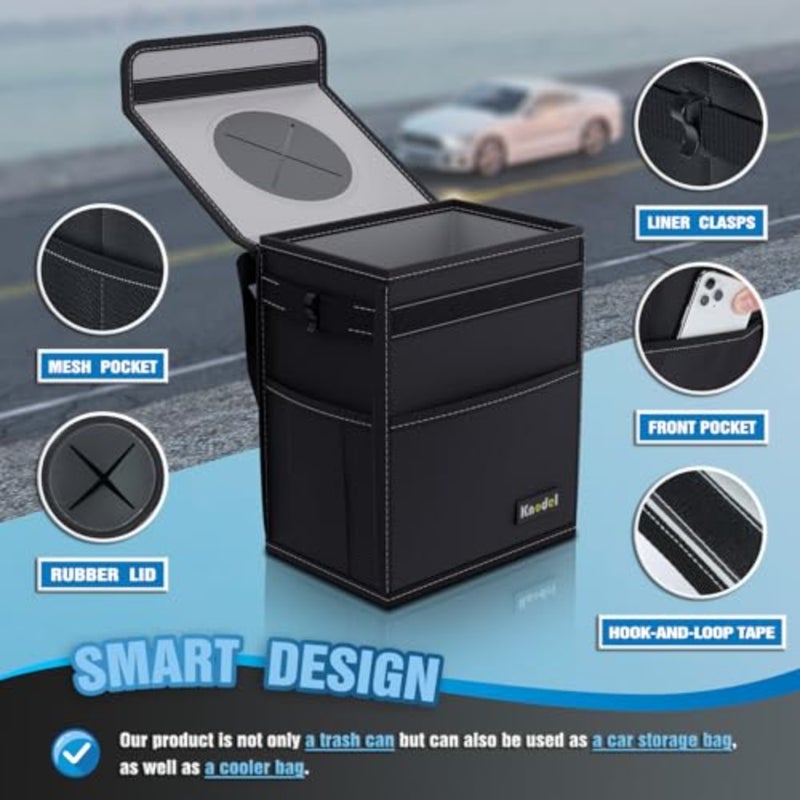 KNODEL Car Trash Can, Waterproof Car Garbage Can, Car Trash Bag with Lid, Leak-Proof Car Trash Bin, Car Trash Hanging,Black - Image 3