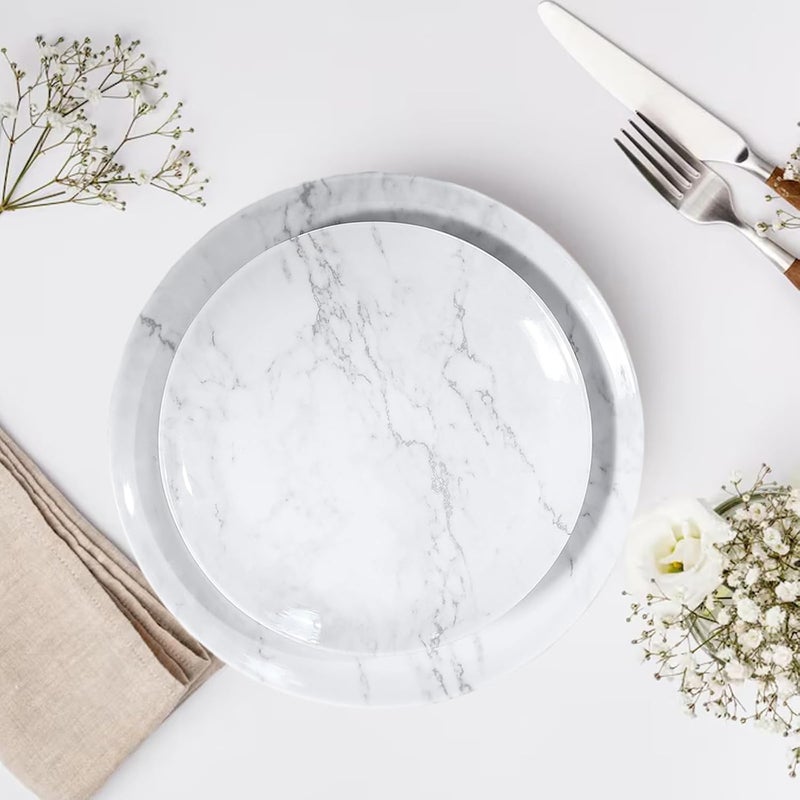 Gofunfun 12Piece Melamine Dinnerware Sets Modern White Round Dish Set for 4  Serving Plates and Bowls Sets for Snack Dessert Salad Soup Pasta  White Marble Pattern - Image 3
