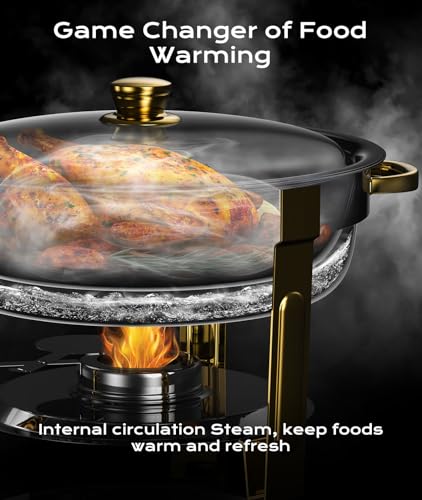 ZILODE Chafing Dishes for Buffet 2 Pack, 6QT [Worry-Free Assemble] Round Chafing Dish Buffet Set [Elegant Gold and Silver Colors] Stainless Steel Chafers and Buffet Warmers Sets for Parties with Complete Set - Image 3