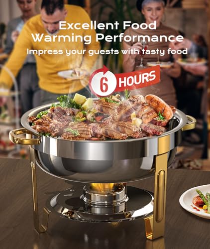 ZILODE Chafing Dishes for Buffet 2 Pack, 6QT [Worry-Free Assemble] Round Chafing Dish Buffet Set [Elegant Gold and Silver Colors] Stainless Steel Chafers and Buffet Warmers Sets for Parties with Complete Set - Image 2