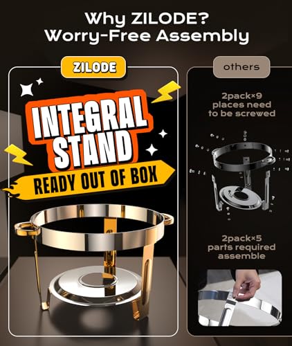 ZILODE Chafing Dishes for Buffet 2 Pack, 6QT [Worry-Free Assemble] Round Chafing Dish Buffet Set [Elegant Gold and Silver Colors] Stainless Steel Chafers and Buffet Warmers Sets for Parties with Complete Set - Image 4
