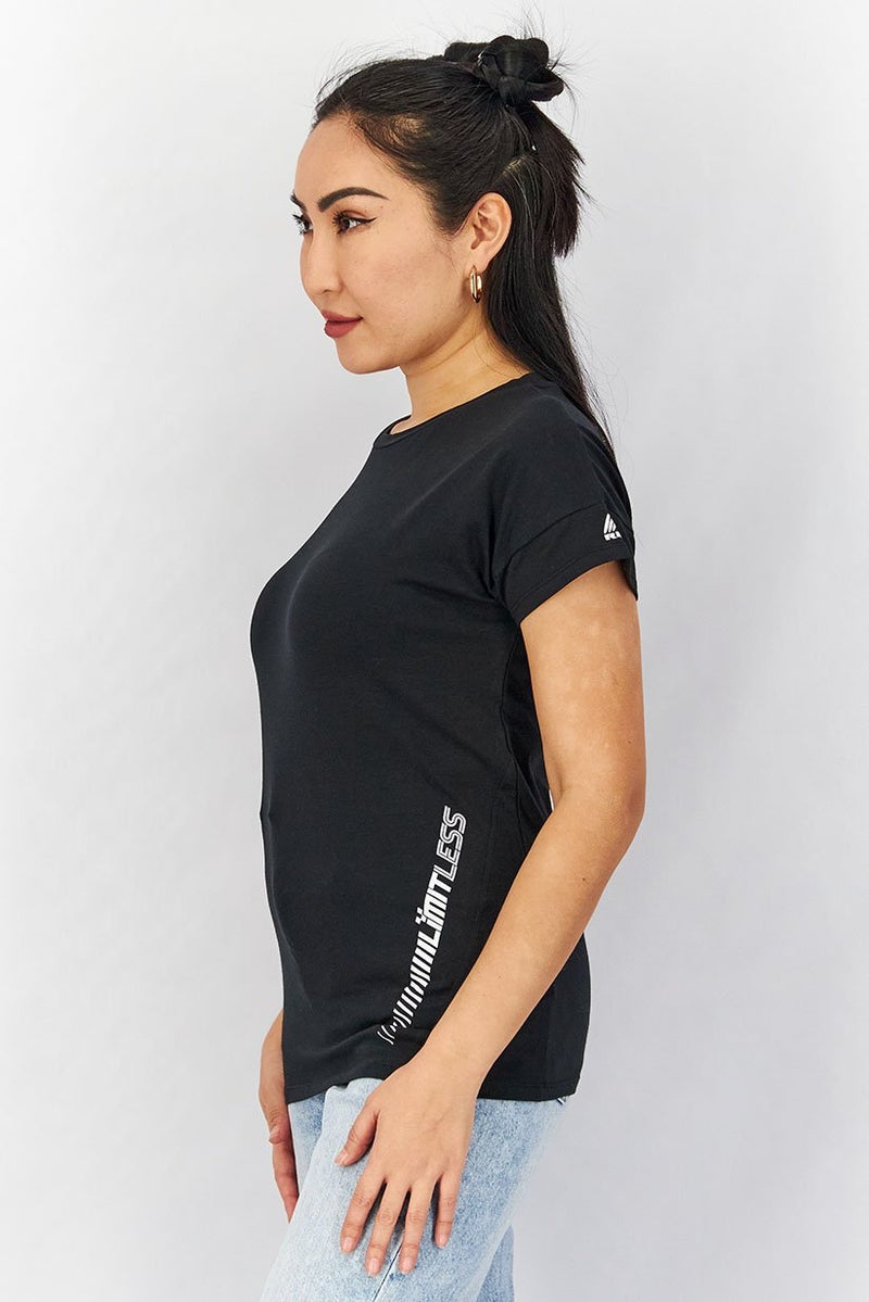 RBX Women Sportswear Fit Short Sleeve Graphic Print Training T shirt, Black - Image 3