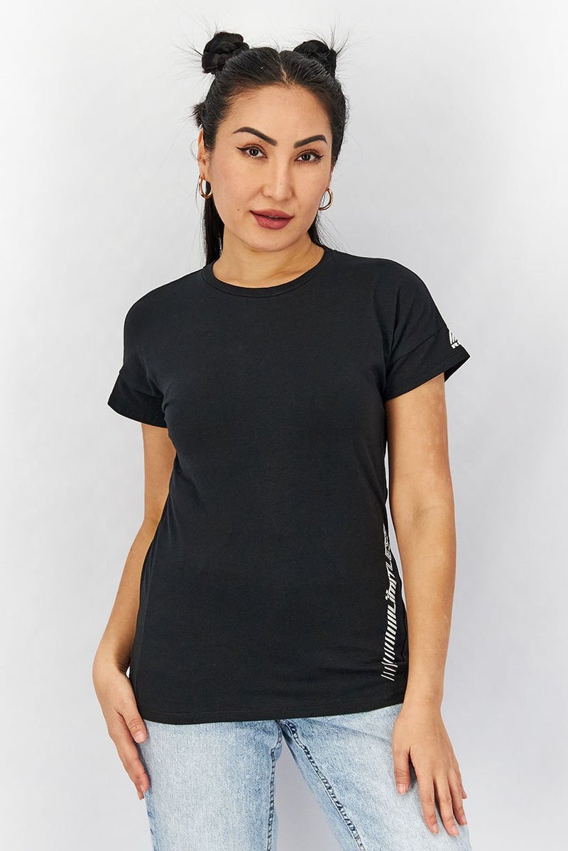 RBX Women Sportswear Fit Short Sleeve Graphic Print Training T shirt, Black - Image 1