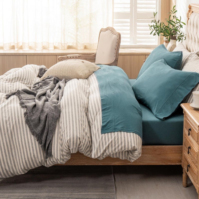 PURE ERA PURE ERA Jersey Knit 4pc Bed Sheet Set 100% T-Shirt Cotton Super Soft Comfy Breathable Fits Mattress Up to 20"" Extra Deep Pocket (Solid Cerulean Blue Full)  - Image 3