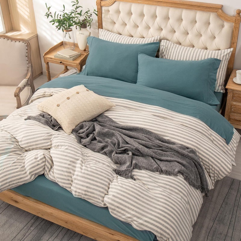 PURE ERA PURE ERA Jersey Knit 4pc Bed Sheet Set 100% T-Shirt Cotton Super Soft Comfy Breathable Fits Mattress Up to 20"" Extra Deep Pocket (Solid Cerulean Blue Full)  - Image 4
