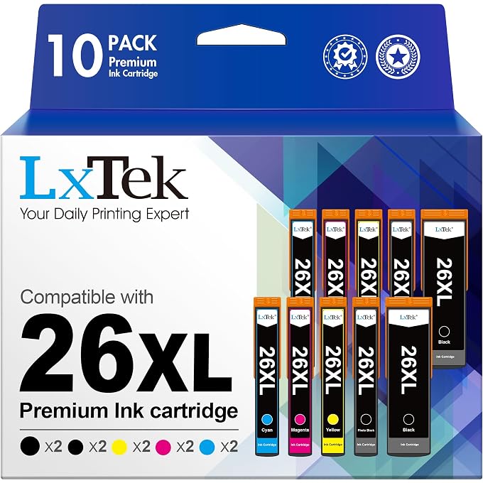 LxTek 26XL Printer Cartridges Compatible with 26XL Multipack for Expression Premium XP-600 XP-620 XP-510 XP-520 XP-820 XP-810 XP-800 XP-605 XP-615 XP-700 XP-720 XP600 XP620 (Pack of 10)