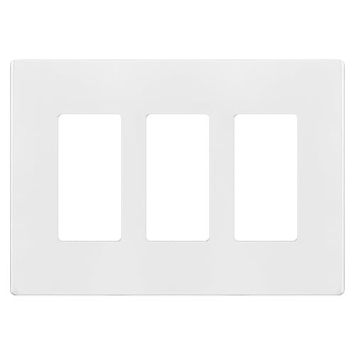 TG Screwless Decorator Wall Plates Child Safe Outlet Covers, Size 3-Gang 4.50" H x 6.30" L, Unbreakable Polycarbonate Thermoplastic, UL Listed, Glossy, White (1 Pack) - Image 1