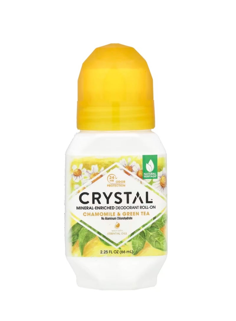 CRYSTAL Mineral-Enriched Deodorant Roll-On Chamomile & Green Tea 2.25 fl oz (66 ml) - Image 1