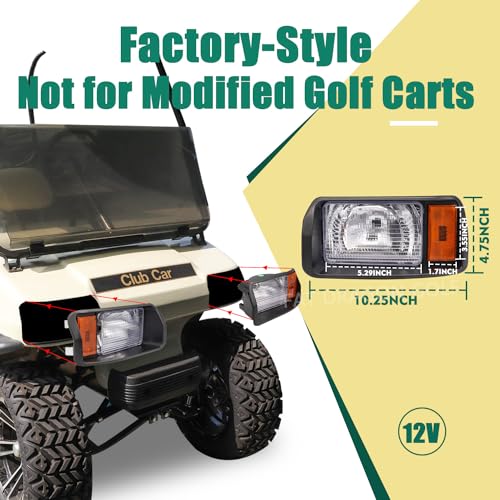 Panglong Club Car DS Headlights Kit-Factory Style Halogen Headlights, Suitable for Club Car Ds 1993-Up Golf Cart, DS Halogen Headlights Kit-Passenger and Driver Side, Replace OEM 101988002, 101988001 - Image 2