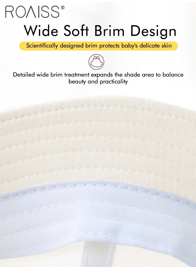 roaiss Children's Milky Bucket Hat, Embroidered Sun Protection Hat with Windproof Belt, Wide Brim Sun Protection Bucket Hat, Suitable for Outdoor Sports Summer Beach Party  - Image 4