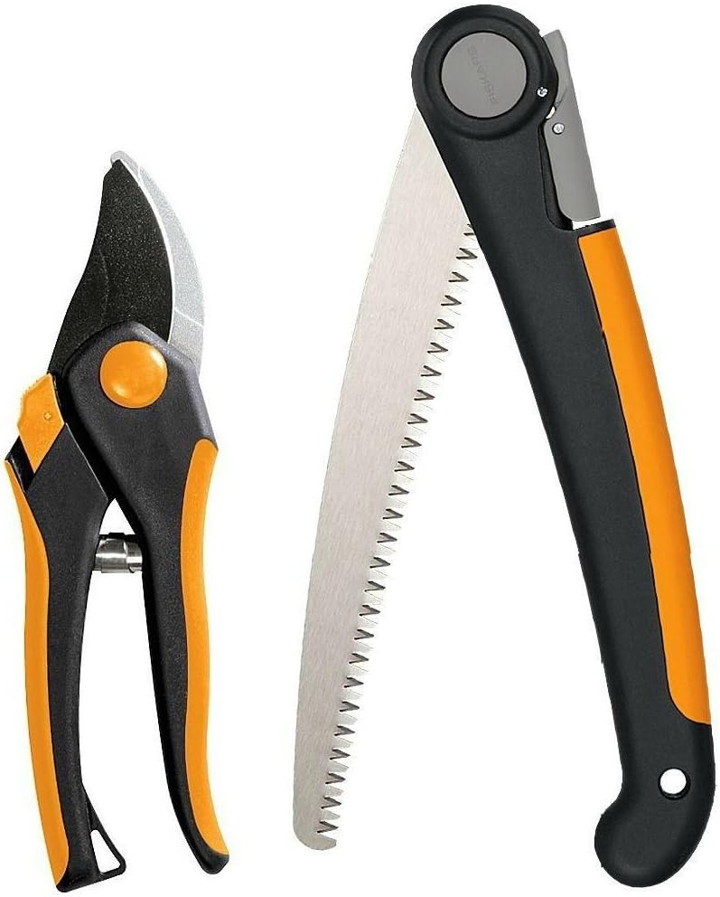 فيسكارس 1 Fiskars طقم منشار ومقلم قابل للطي، مقصات حديقة، مقصات بستنة بشفرة فولاذية حادة مقاومة للصدأ مع منشار تقليم قابل للطي بشفرة منشار ذات أسنان قوية - Image 1