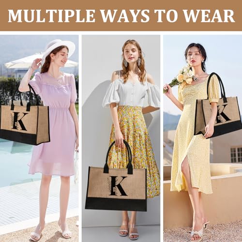 AYGE Personalized Initial Jute Tote Bag & Makeup Bag, Beach Bag, Monogrammed Gifts for Women, Birthday Gifts for Her Friend Sister Mom Teacher Bridesmaid (K) - Image 5
