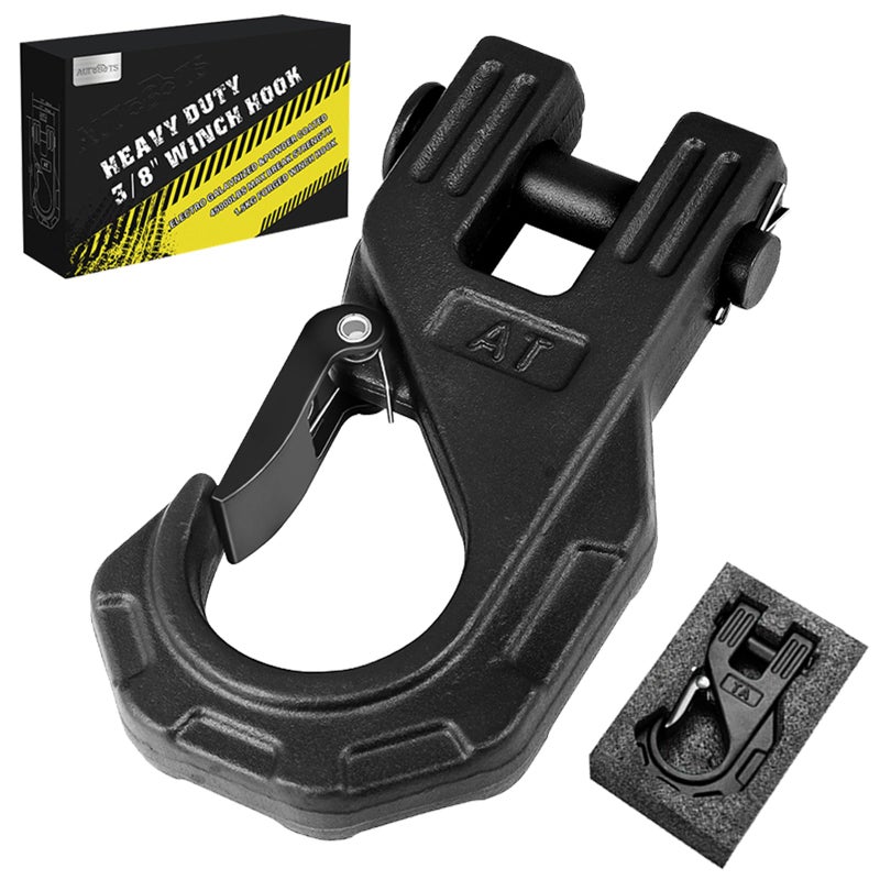 AUTOBOTS 38 Winch Hook Heavy Duty Max 20 Ton 45000 Lbs Forged Steel ATV Winch Hook with Safety Latch Winch Tow Clevis Slip Hook for Synthetic Rope Winch Cable ATV UTV Black