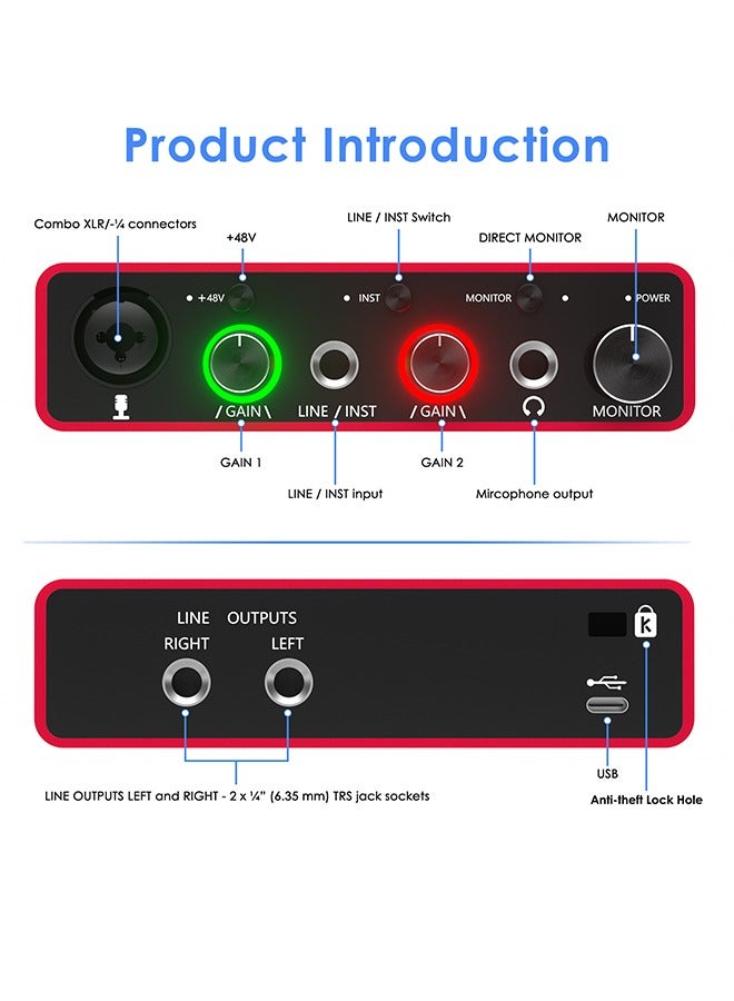 EHOME 24Bit/192kHz USB Audio Interface Solo with 48V Phantom Power Works with Most DAWs and Recording Software, USB Audio Interface Perfect for the Musicians, Vocalist, Podcaster, Plug and Play - Image 2
